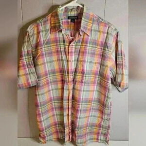 Lands' End Mens Multicolor Button Down Pocket Shirt, Medium